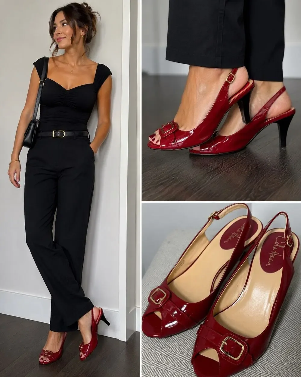 Cole Haan Nike Air Eliana Red Patent Leather Buckle Peep Toe Slingback Heels 10